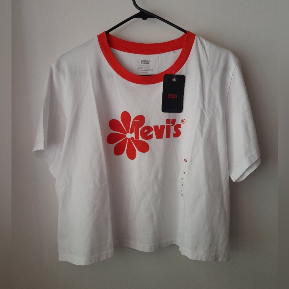 Levi’s Cropped Graphic Jordie T-Shirt Plus Size White Orange 1X - Picture 10 of 11